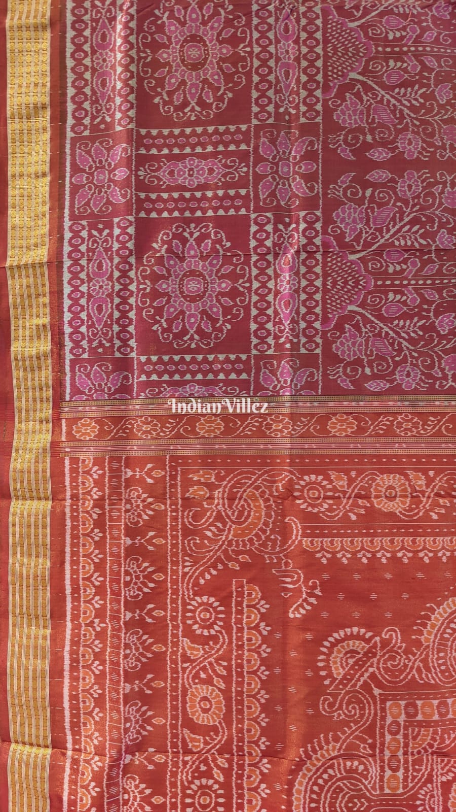 Maroon Pink Body Tissue (Zari) Sambalpuri Silk Saree