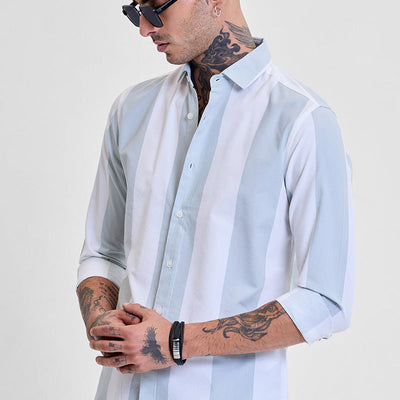 Light Green Stripes Slim Fit Shirt