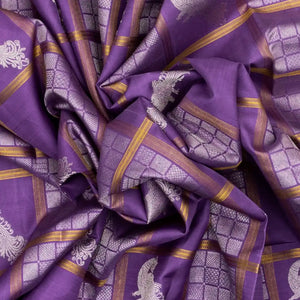 Lavender Handloom Kanchipuram Silk Saree With Checks