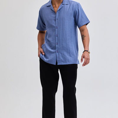 Blue Box Fit Linen Blend Shirt