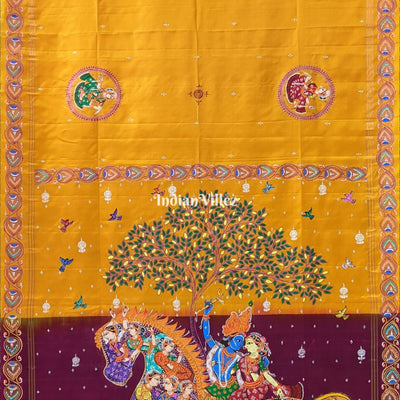 Yellow Kandarpa Ashwa (Horse) Pattachitra Saree