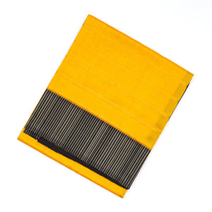 Yellow Handloom Kora Silk Saree With Beldari Stripes & Black Border