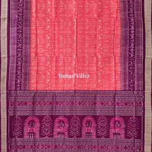 Orange Purple Odisha Ikat Tribal Theme Sambalpuri Silk Saree