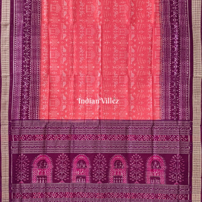 Orange Purple Odisha Ikat Tribal Theme Sambalpuri Silk Saree