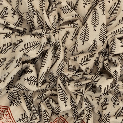 Taupe Woven Jaipur Cotton Saree Printed With Black Flower Motifs