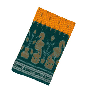 Mustard Handloom Orissa Cotton Saree With Teal Border