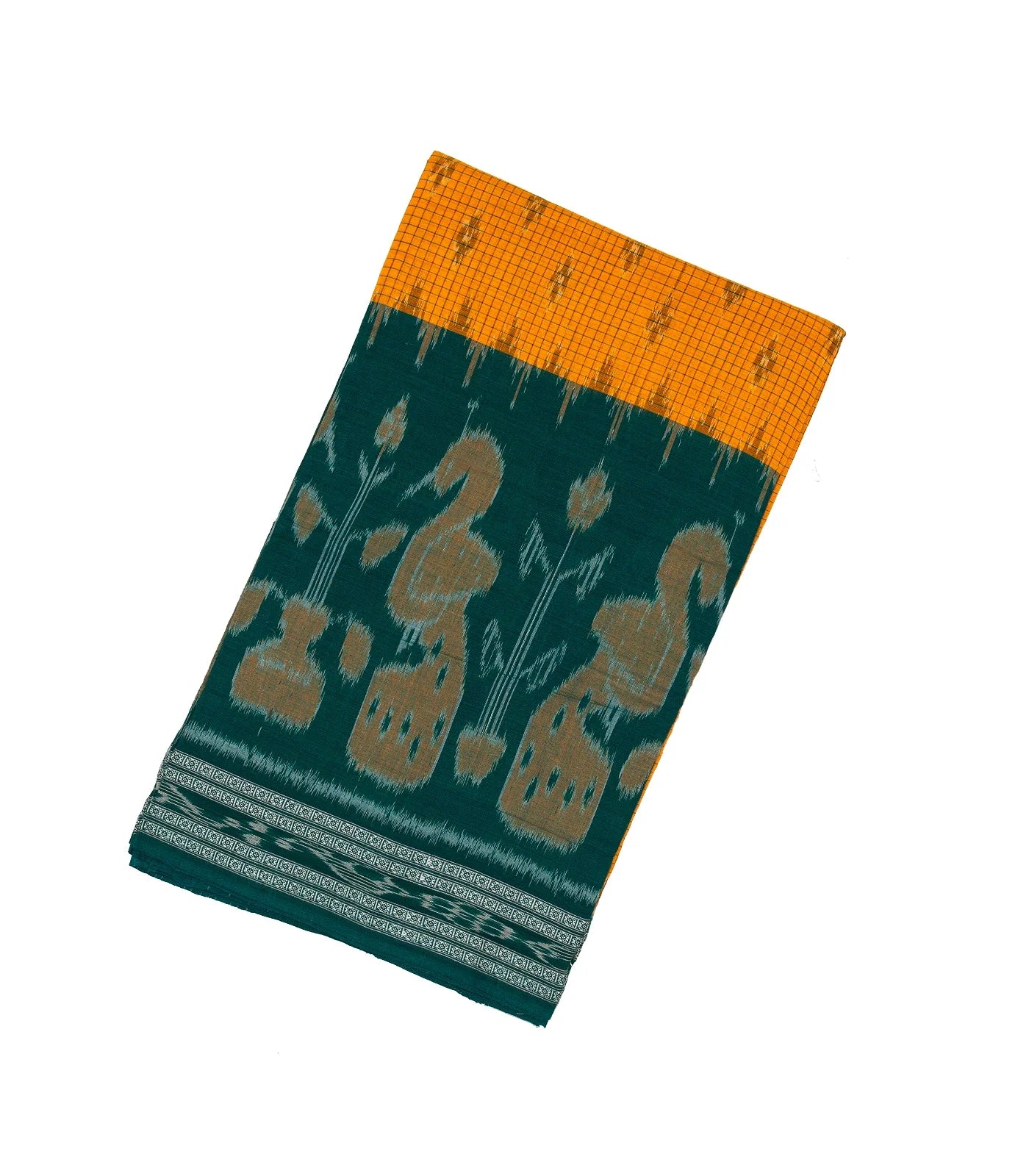 Mustard Handloom Orissa Cotton Saree With Teal Border