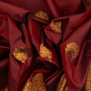 Maroon Handloom Kanchipuram Silk Saree With Floral Motifs