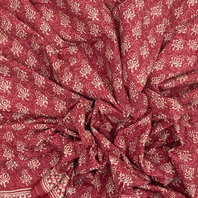 Brown Woven Jaipur Cotton Saree Printed With Floral  Motifs