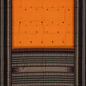Mustard Handloom Korvai Kanchi Cotton Saree With Annam Buttas