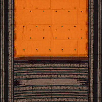 Mustard Handloom Korvai Kanchi Cotton Saree With Annam Buttas