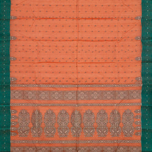 Peach Handloom Bengal Cotton Saree With Diamond Motifs