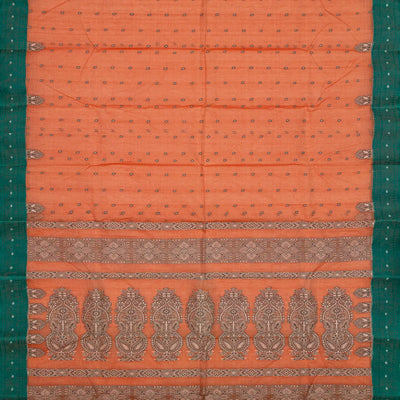 Peach Handloom Bengal Cotton Saree With Diamond Motifs
