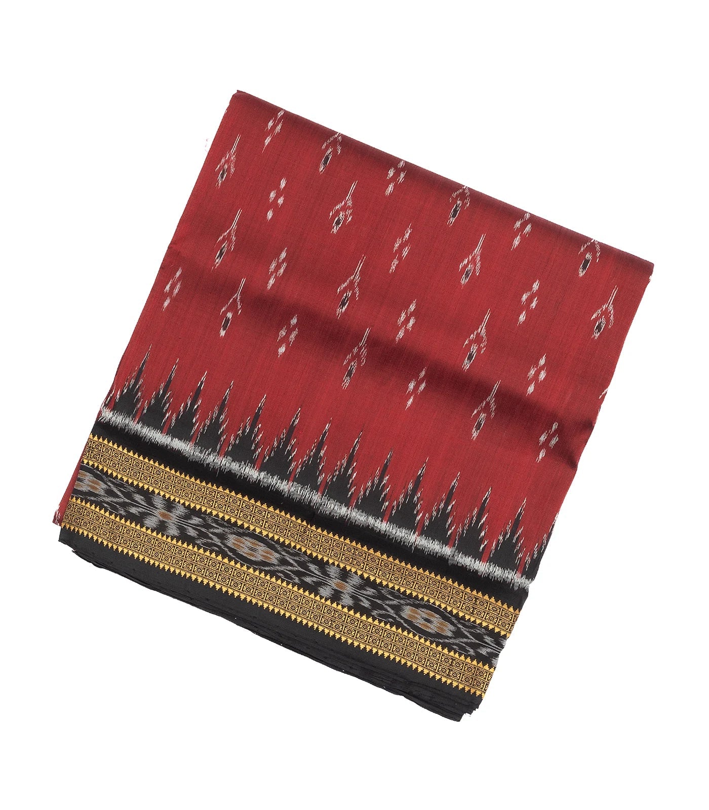 Crimson Handloom Orissa Silk Saree With Tie & Dye Floral Motifs