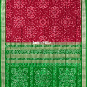 Maroon Green Fish Motif Sambalpuri Silk Saree