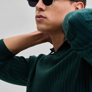 Dark Green Textured Polo T-Shirt