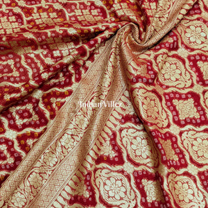Red  Khaddi Georgette Banarasi Bandhani Silk Saree