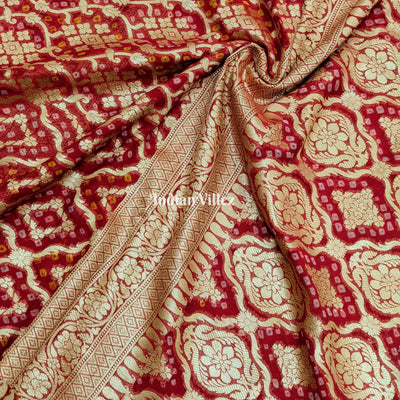 Red  Khaddi Georgette Banarasi Bandhani Silk Saree