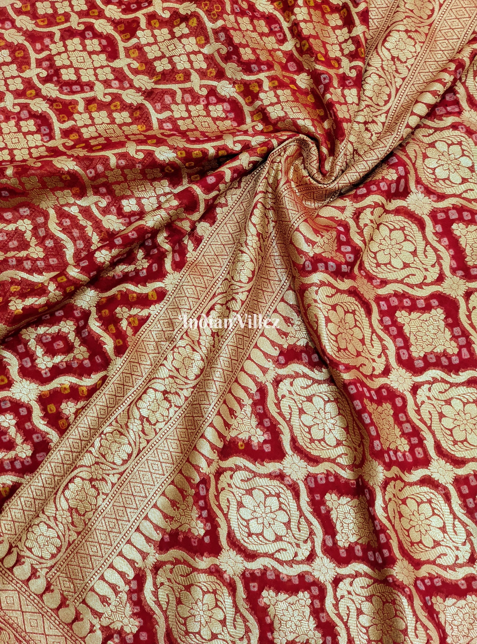 Red  Khaddi Georgette Banarasi Bandhani Silk Saree