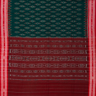 Sea Green Handwoven Orissa Cotton Saree With Tie & Dye Floral Motifs & Contrast Border