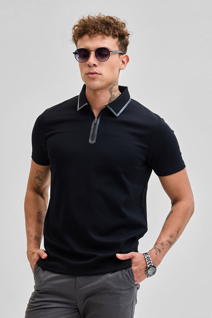 Black Zipper Polo T-Shirt