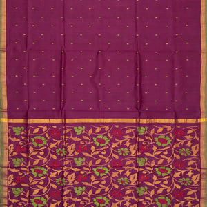 Magenta Handloom Uppada Silk Saree With Floral Buttas & Zari Border
