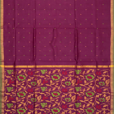 Magenta Handloom Uppada Silk Saree With Floral Buttas & Zari Border