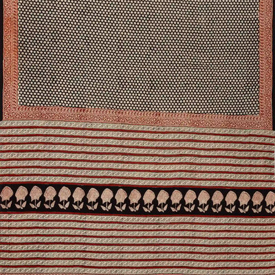 Black Woven Jaipur Cotton Saree Printed With Polka Dots