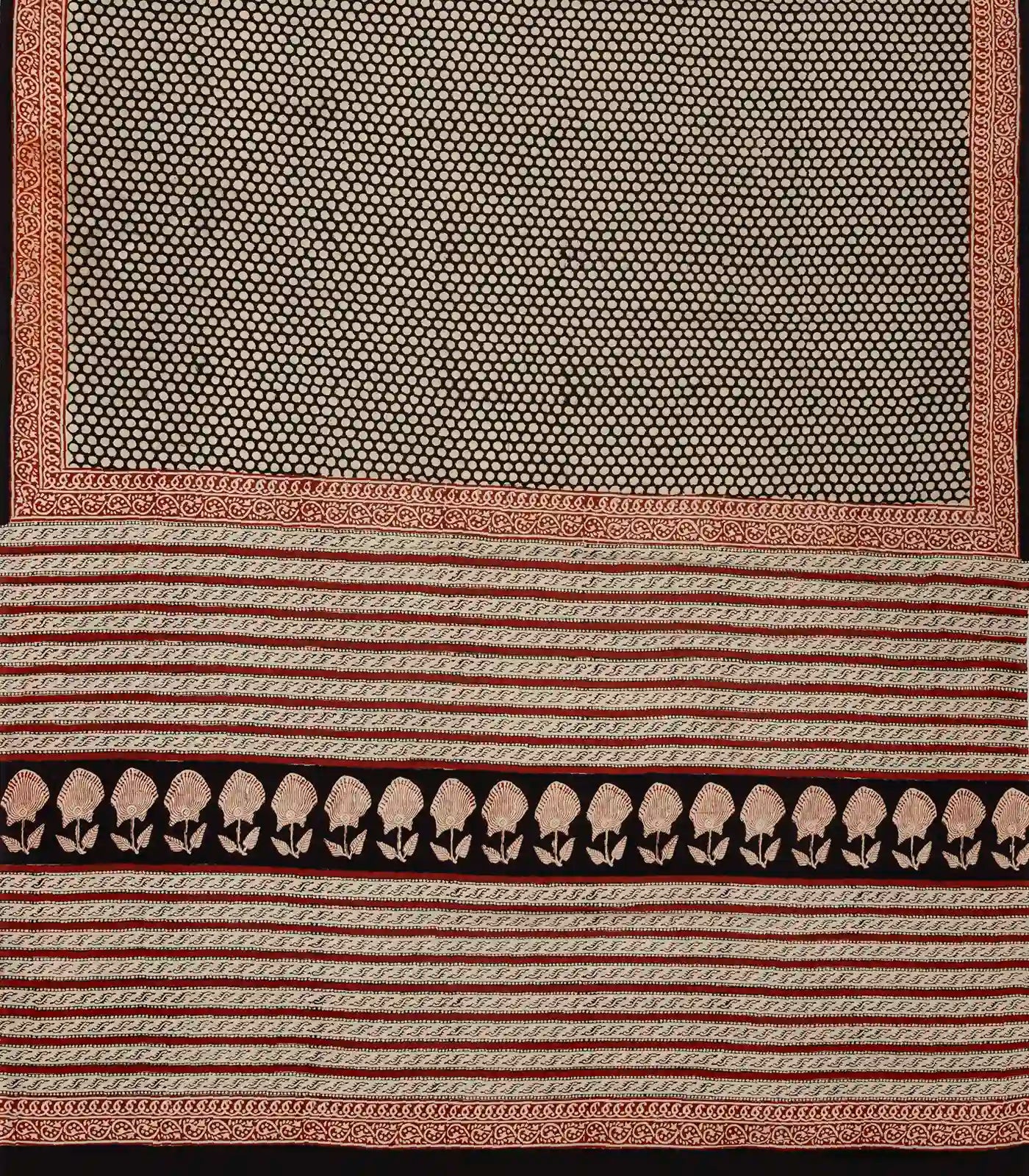 Black Woven Jaipur Cotton Saree Printed With Polka Dots