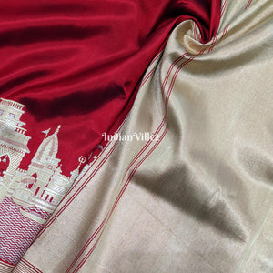 Maroon Handwoven Banarasi Katan Silk Saree with Kashi Ghat Weaves