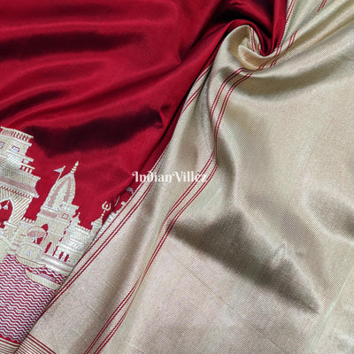 Maroon Handwoven Banarasi Katan Silk Saree with Kashi Ghat Weaves