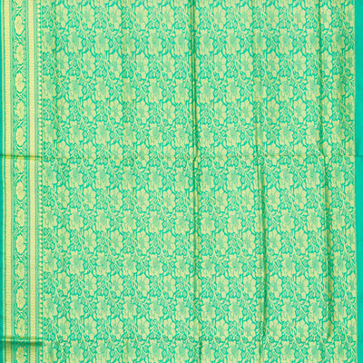 Aquamarine woven Plain Banarasi Silk Saree With Floral Motifs In Border