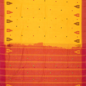 Yellow Handloom Rasipuram Cotton Saree With Diamond & Temple Motifs