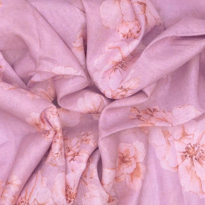 Bubblegum Pink Handloom Linen Saree With Printed Floral Motifs