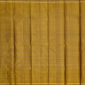 Dark Olive Handloom Kanchipuram Silk Saree With Multi Colour & Zari Stripes