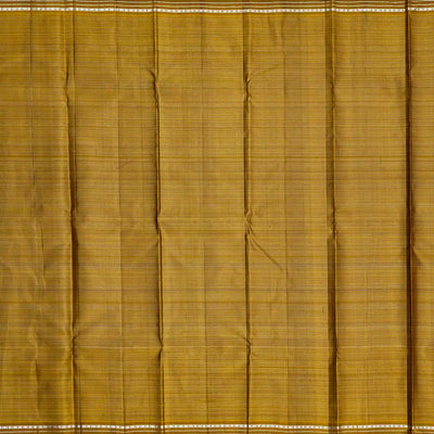 Dark Olive Handloom Kanchipuram Silk Saree With Multi Colour & Zari Stripes