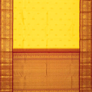 Yellow Handloom Kanchipuram Korvai Silk Saree With Annam Buttas