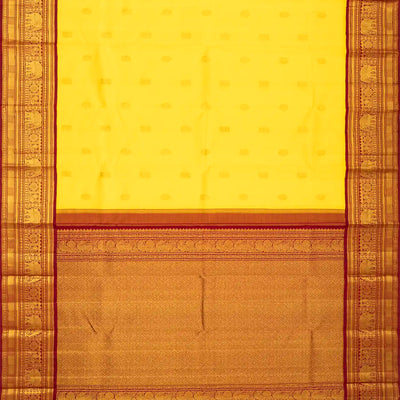 Yellow Handloom Kanchipuram Korvai Silk Saree With Annam Buttas