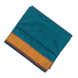 Cyan Mangalagiri Cotton Saree With Stripes & Zari Border