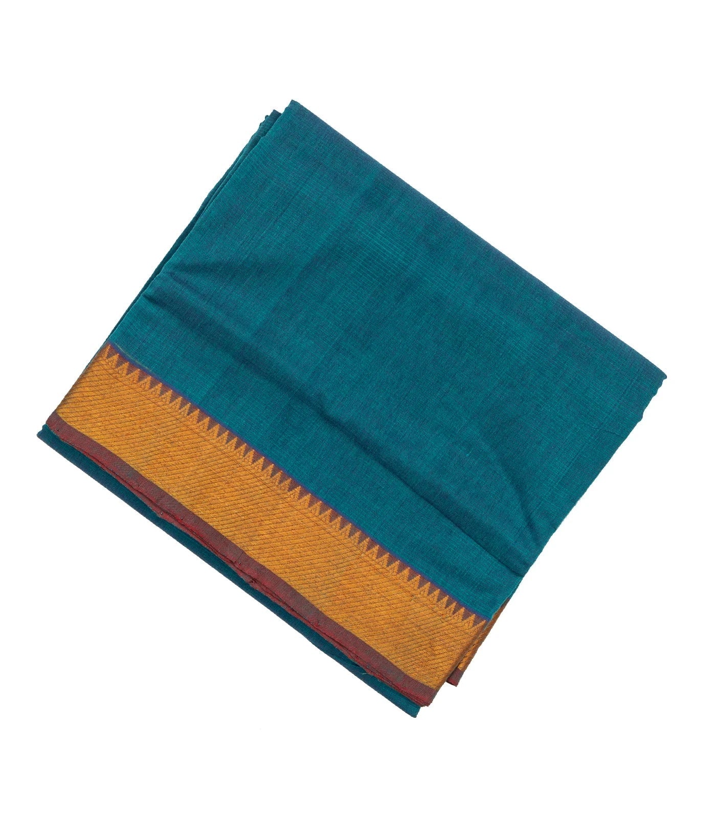 Cyan Mangalagiri Cotton Saree With Stripes & Zari Border