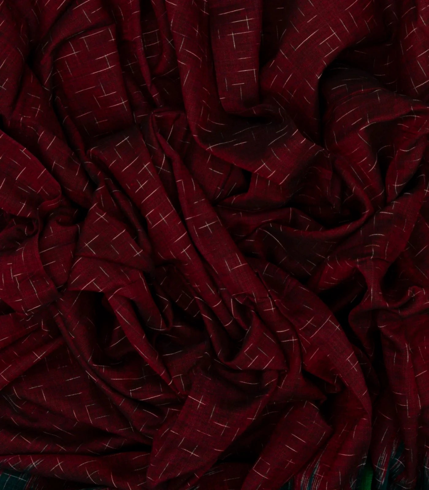 Maroon Handloom Orissa Cotton Saree With Green Border