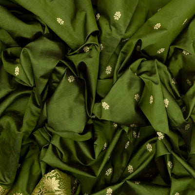 Leafy Green Banarasi Silk Saree With Floral Motifs