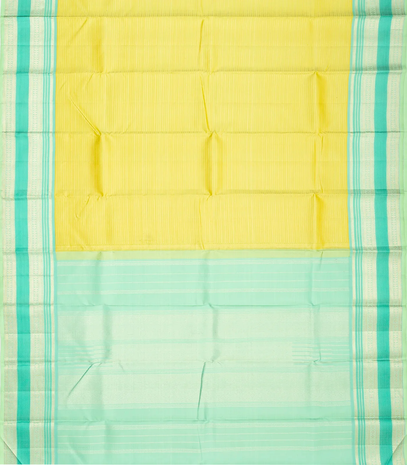 Light Green Handloom Kanchipuram Silk Saree With Zari Stripes