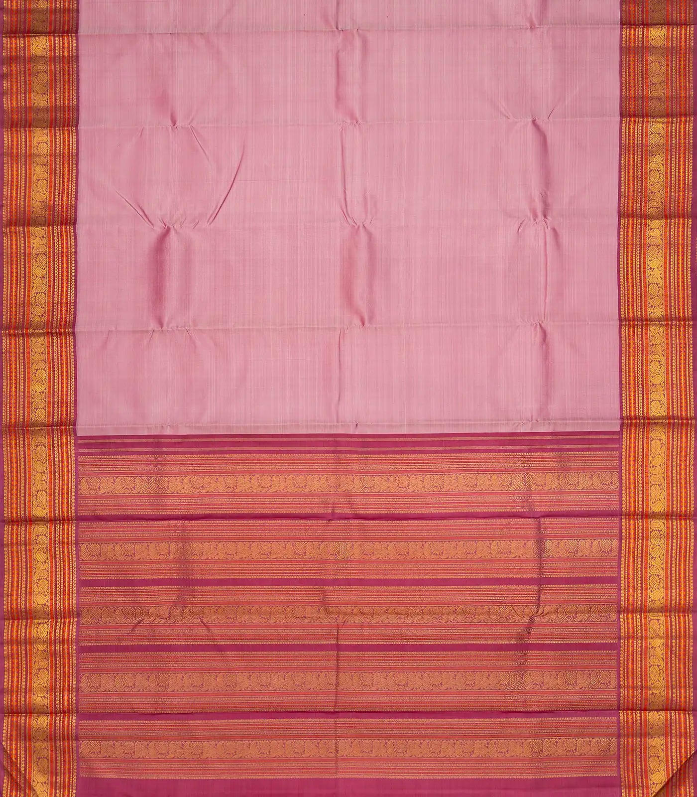 Lavender Handloom Kanchipuram Korvai Silk Saree With Contrast Border