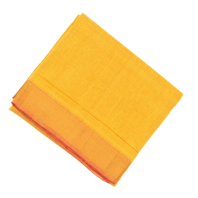 Mustard Mangalagiri Cotton Saree With Stripes & Zari Border