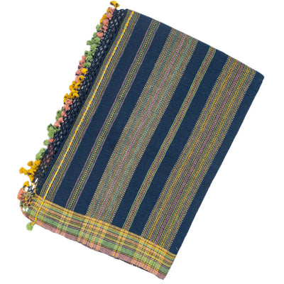 Indigo Handloom Bhujodi Cotton Saree With Buttas