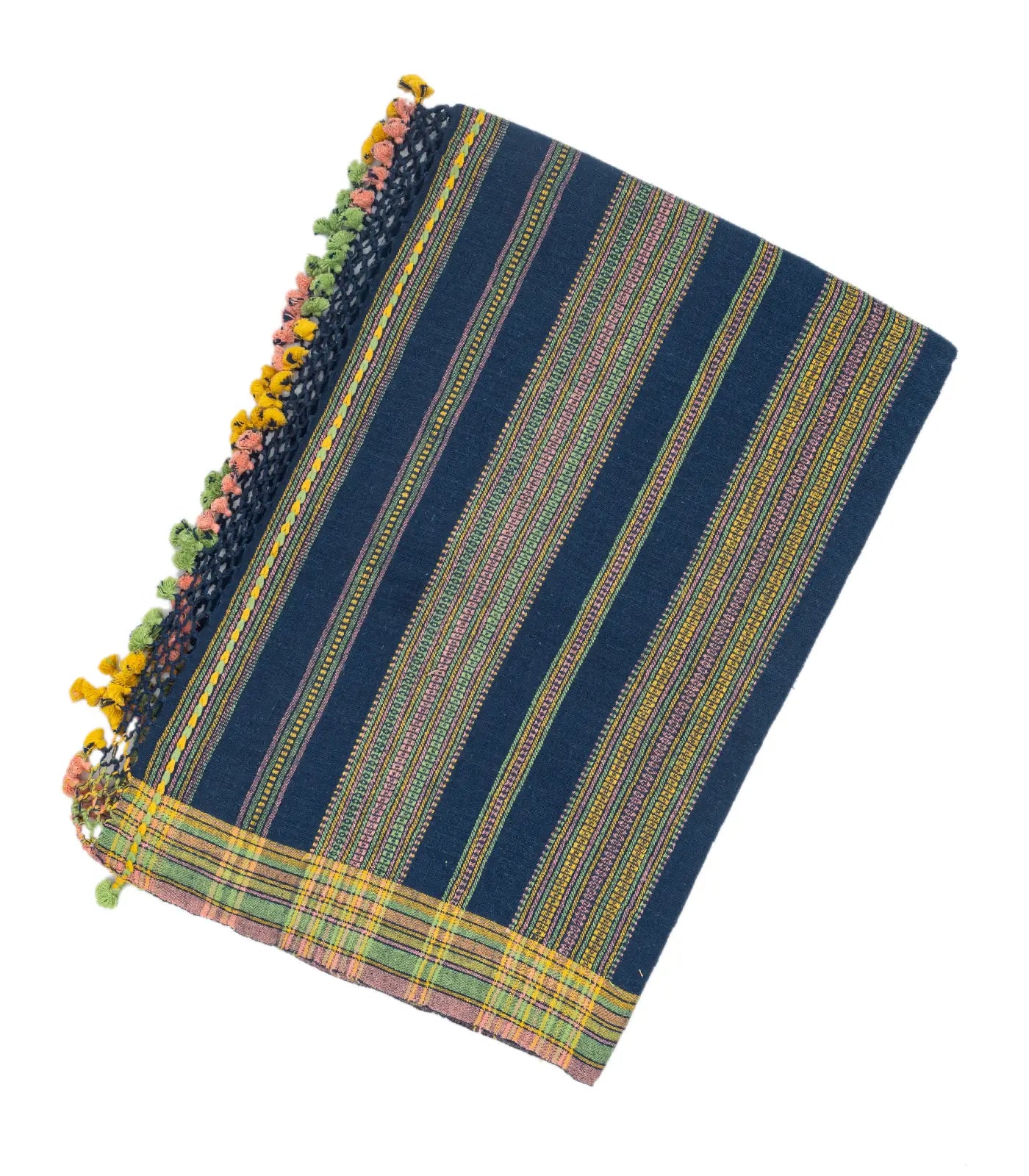 Indigo Handloom Bhujodi Cotton Saree With Buttas