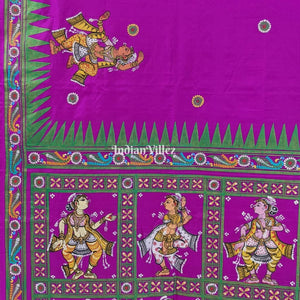 Purple Nartaki Theme Hand-Painted Pattachitra Saree