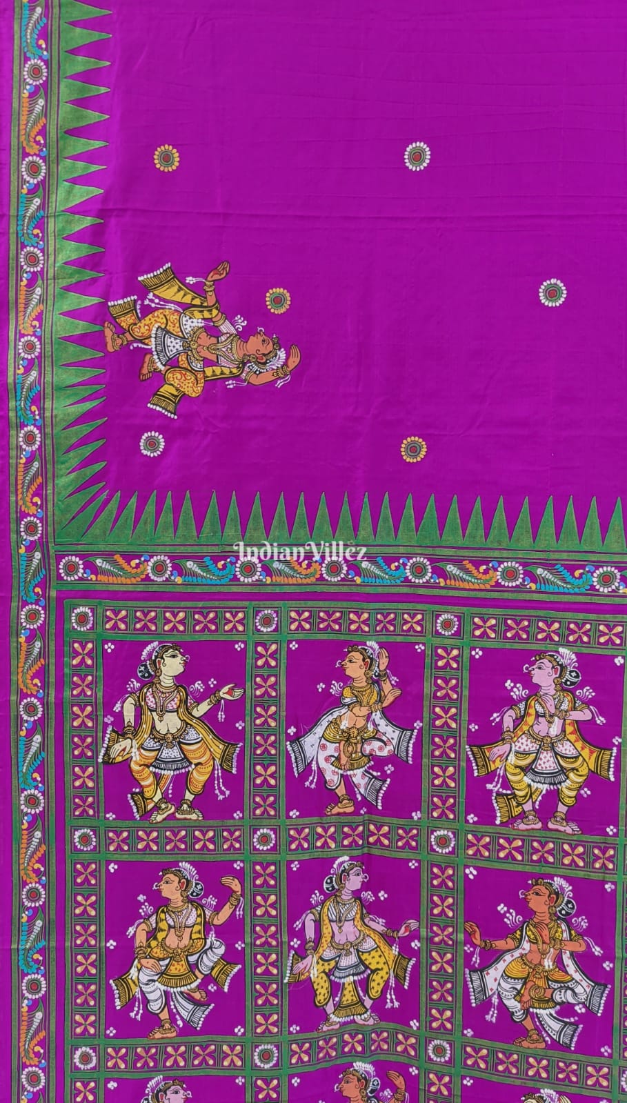 Purple Nartaki Theme Hand-Painted Pattachitra Saree