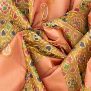 Peach Handloom Kanchipuram Silk Saree With Ikat Floral Motifs